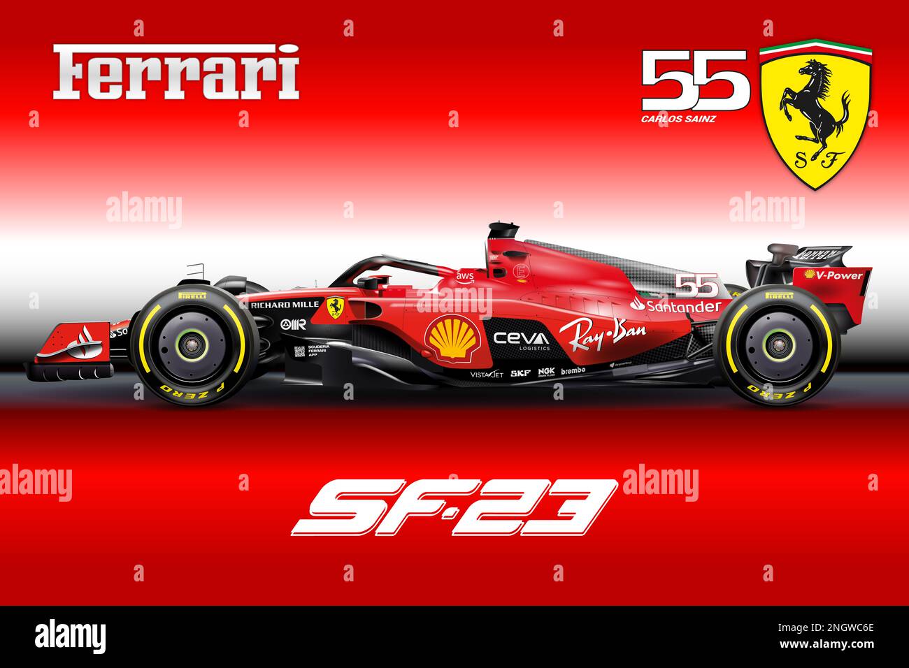 Maranello, Modena, Italien, februar 2023, Ferrari SF-23 Formel 1, Carlos Sainz Nummer 55, Weltmeisterschaft 2023 F1 Stockfoto