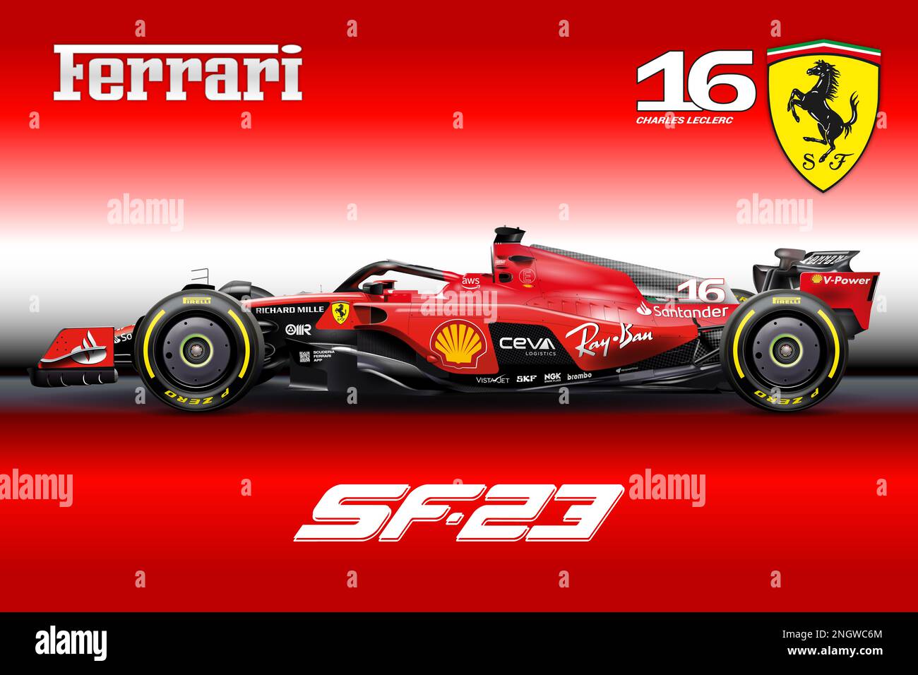 Maranello, Modena, Italien, februar 2023, Ferrari SF-23 Formel 1, Charles Leclerc Nummer 16, 2023 F1 Weltmeisterschaft Stockfoto