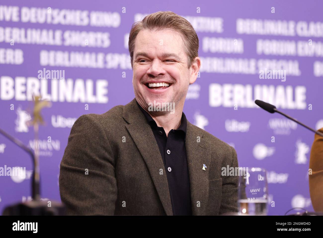 Matt Damon nimmt an einer Pressekonferenz für den Film "Kiss the Future" Teil, der in der Berlinale Special Gala in der Berlinale vorgestellt wird, der ersten in Europa Stockfoto