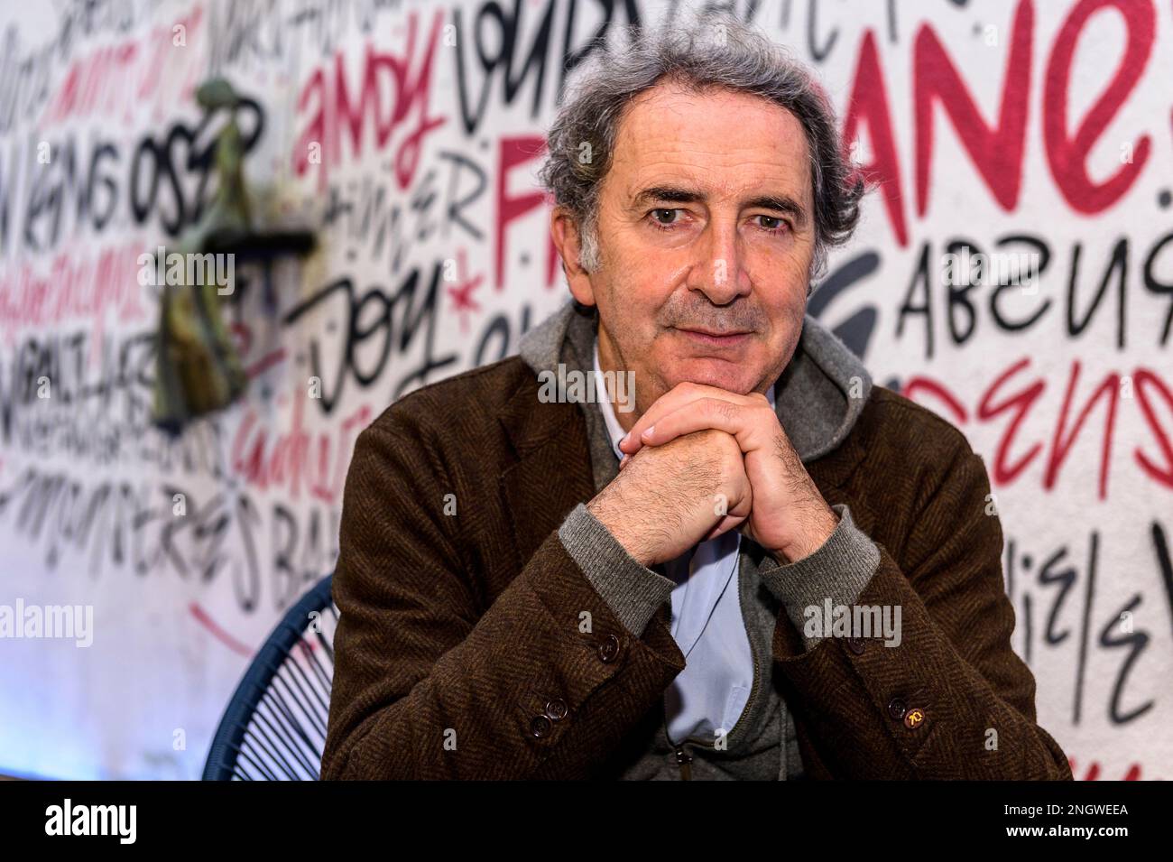 Der französische Schauspieler und Künstler Francois Morel in Brusels | L'Artist Francois Morel a la libraire Filigranes Stockfoto