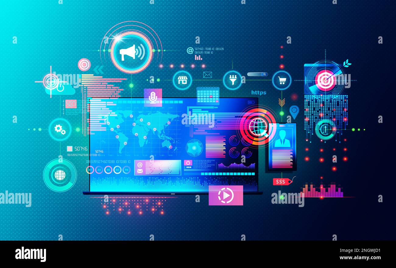 Demand Side Platform for Automated Ad Buying – DSP – Software, die es Werbetreibenden ermöglicht, Anzeigen mithilfe von Automatisierung zu kaufen – Marketingautomatisierung – Stockfoto