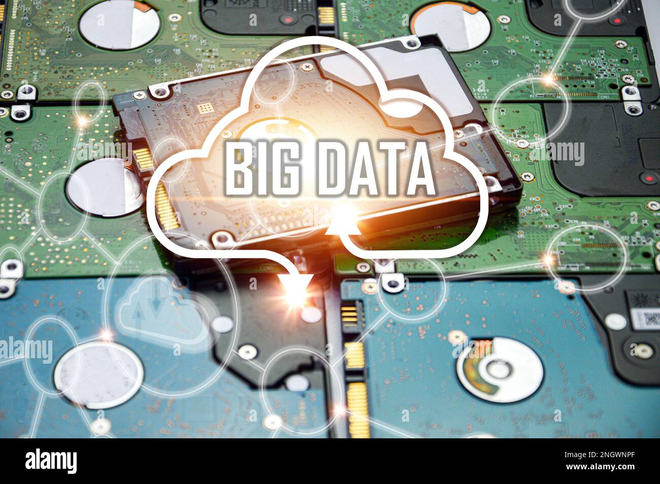 Das Konzept, große Datenmengen im Cloud-Computing zu speichern und zu sichern, ist wirtschaftlich, praktisch, schnell und sicher. Stockfoto