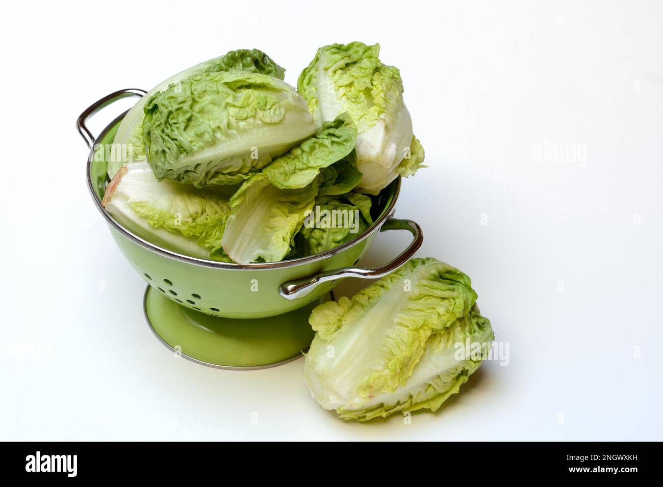 Babysalat in Küchensieb Stockfoto