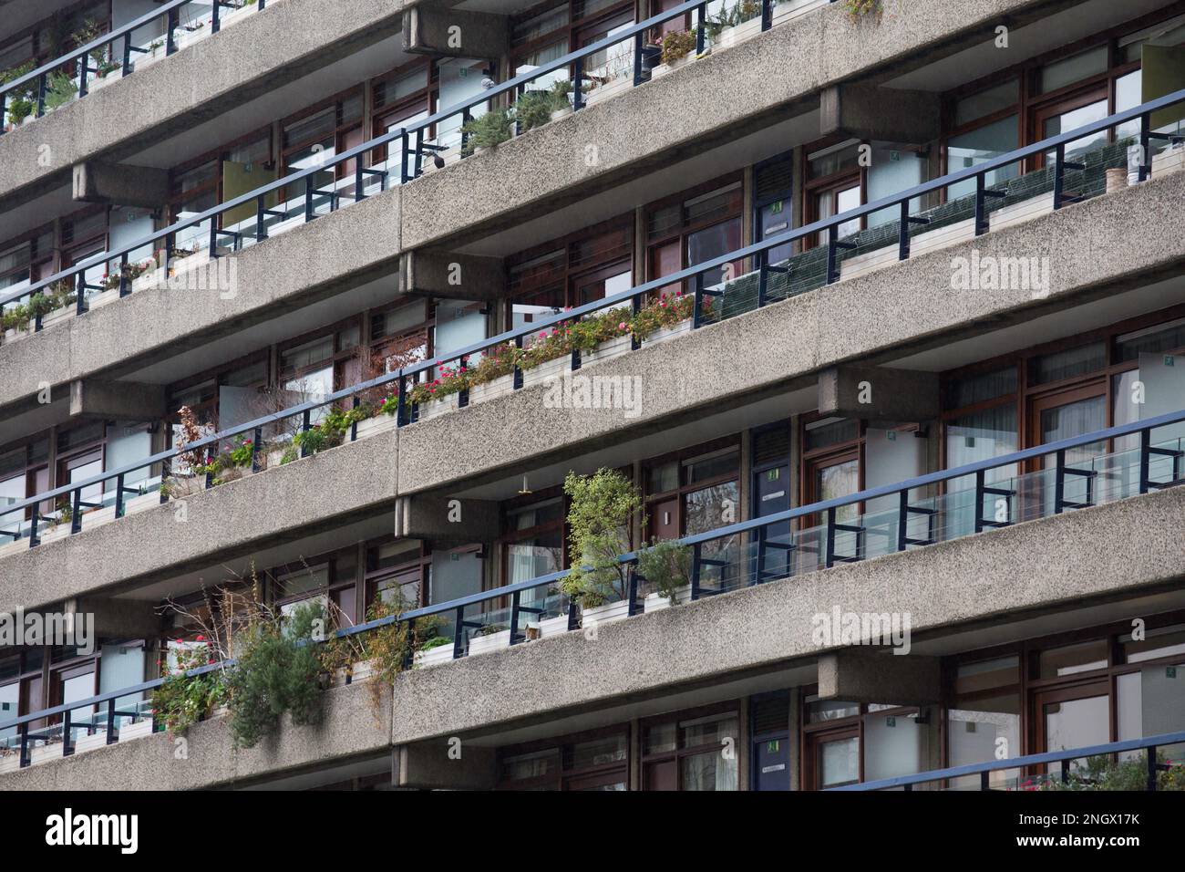 Hunderte von Fenstern im Barbican Centre London Stockfoto