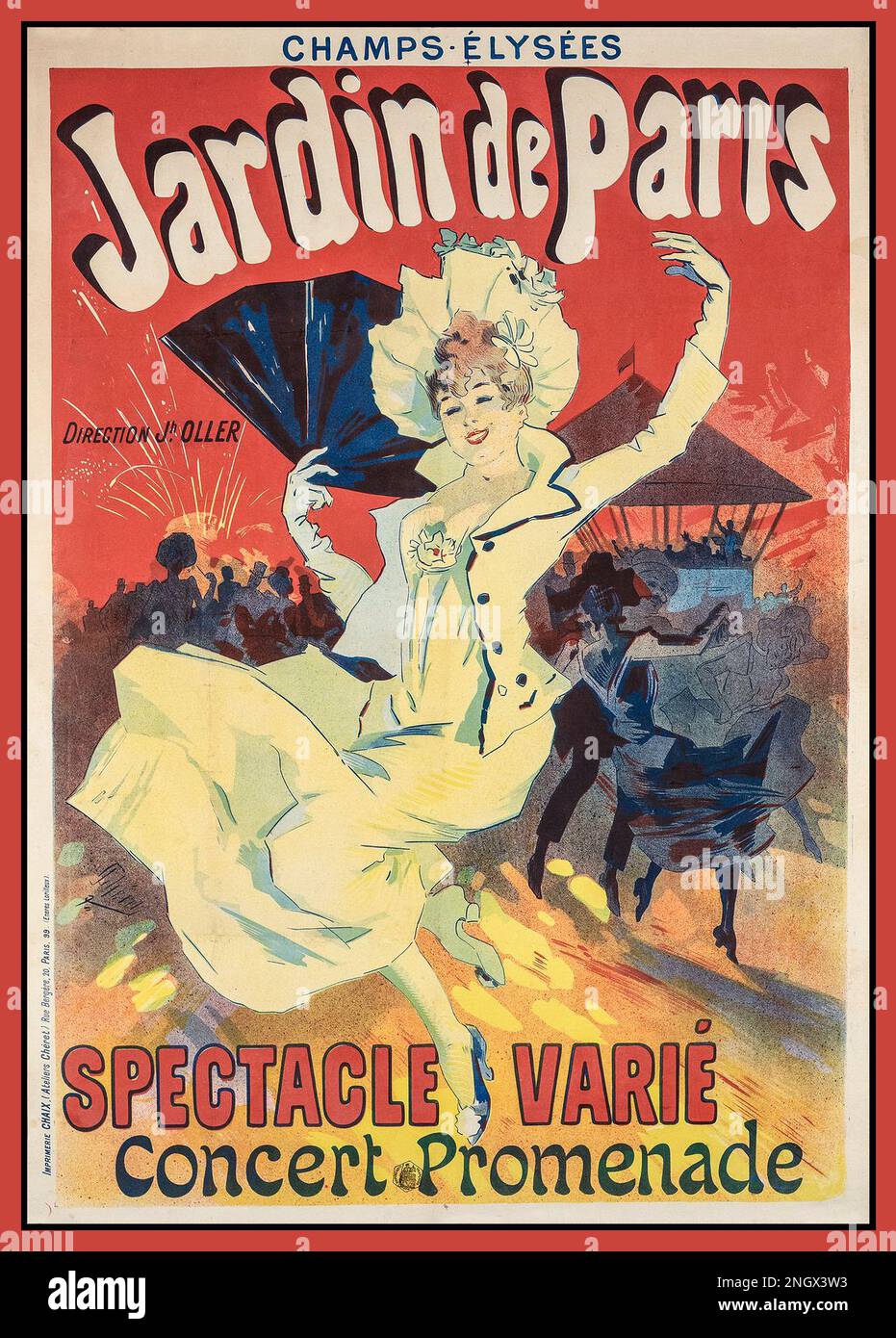 Vintage Paris 1890 Cabaret Poster 'Jardin De Paris' Spectacle Concert de Paris, Spectacle Varié, Concert Jules CHERET (Chéret) Champs Elysées Paris Frankreich Stockfoto