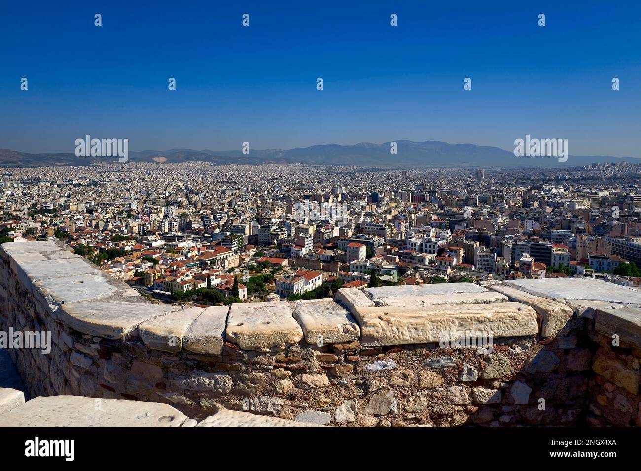 Athen Griechenland. Panoramablick von der Akropolis über die Stadt Stockfoto