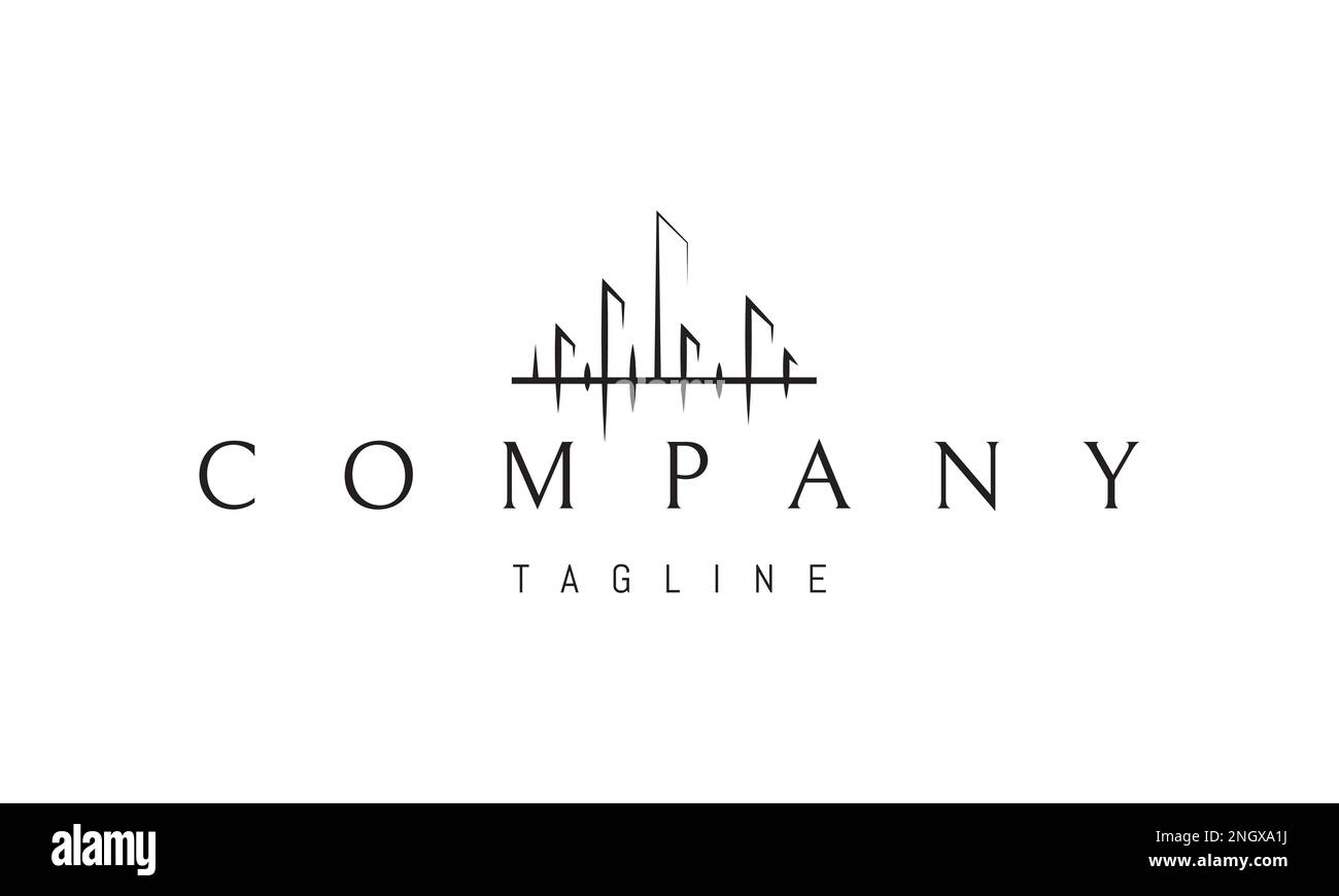 Vektorlogo, auf dem ein abstraktes Bild der Silhouette der Stadt in Form eines Equalizers dargestellt ist. Stock Vektor