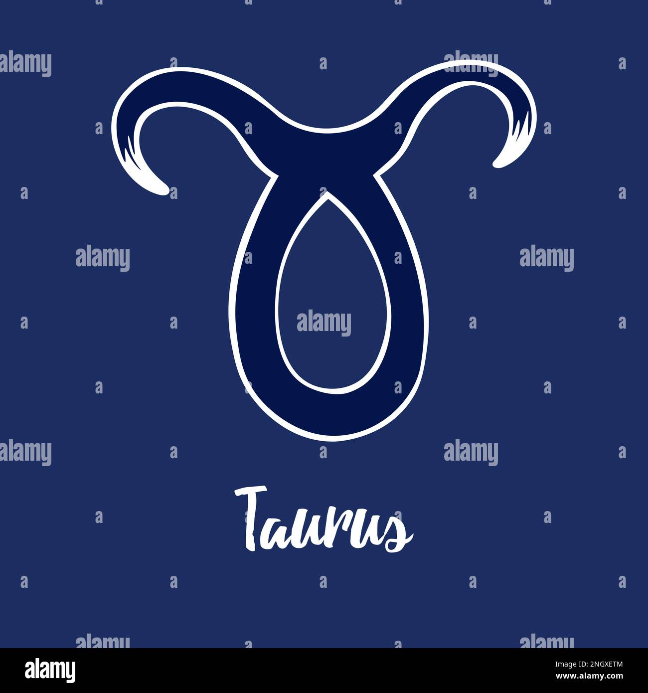 Handgezeichnete Zodiak-Schilder. Blaue Sternzeichen des Taurus auf blauem Hintergrund. Die astrologischen Symbole des Zodiac. Stock Vektor