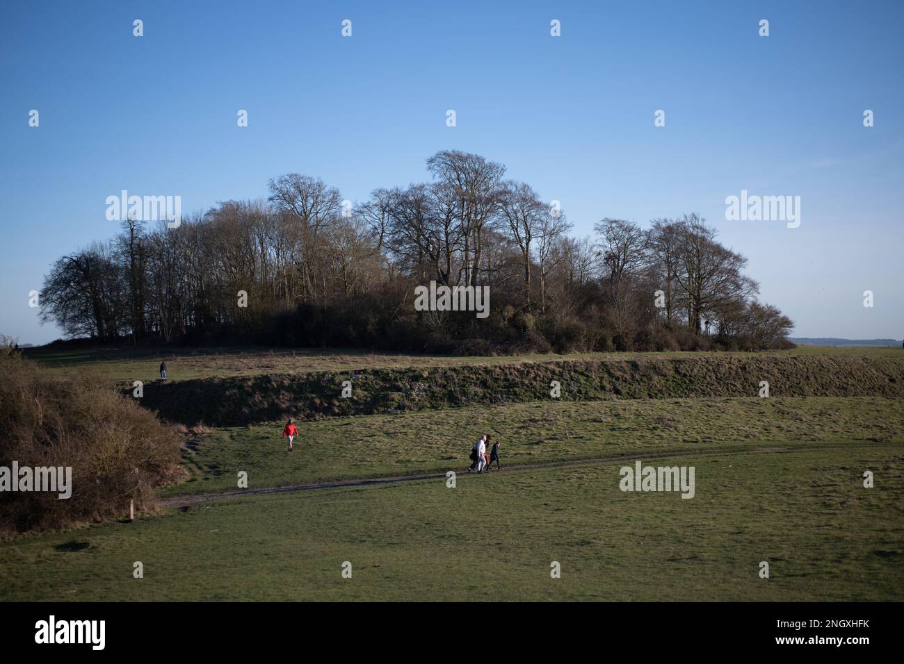 Ausblick im Wittenham Clumps, Oxfordshire, am 19. 2023. Februar. Stockfoto