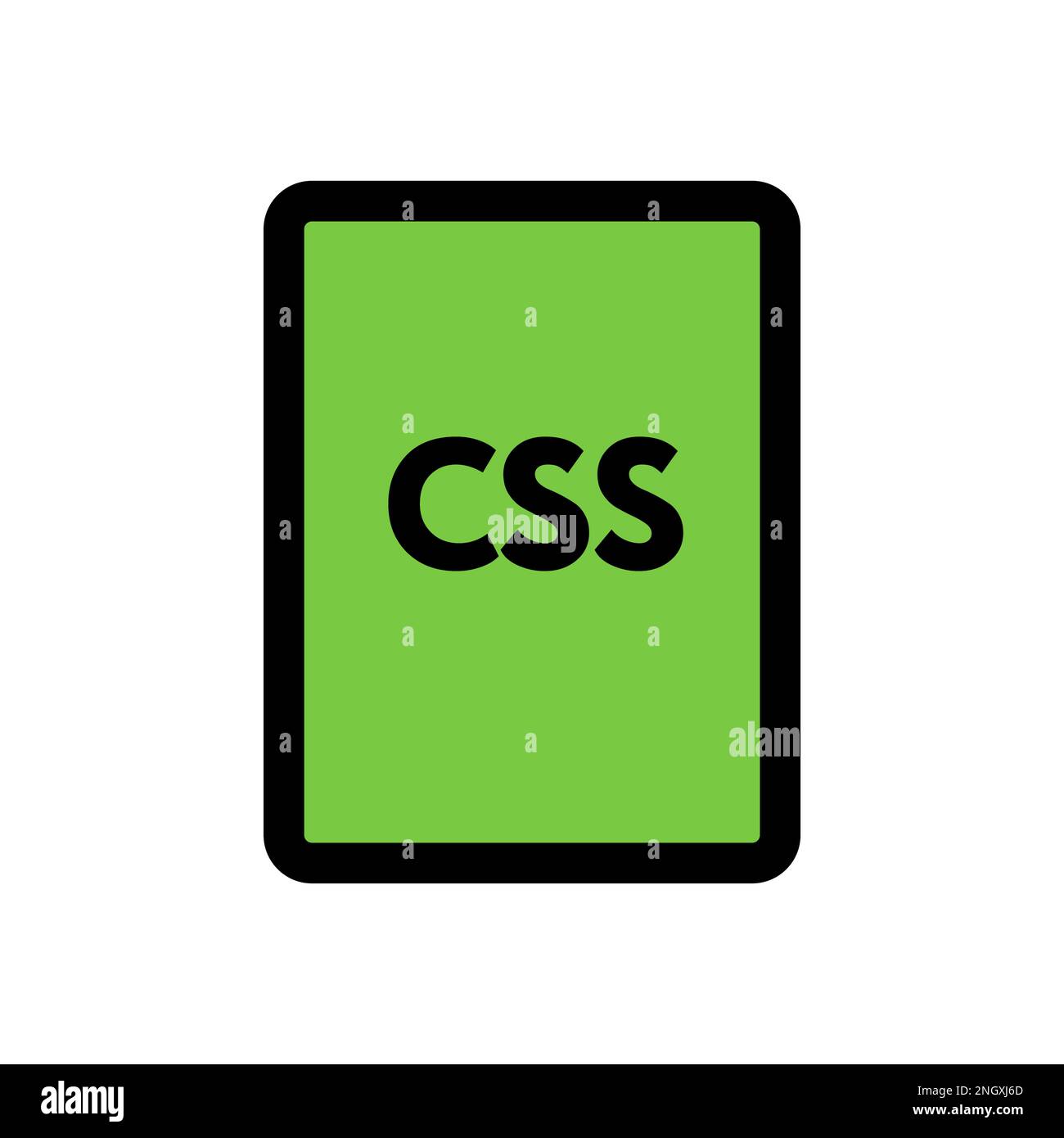 Symbolzeile der CSS-Datei isoliert auf weißem Hintergrund. Schwarzer ...
