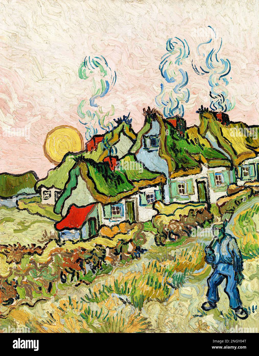 Häuser und Figuren (1890) von Vincent Van Gogh. Original aus der Barnes Foundation. Stockfoto