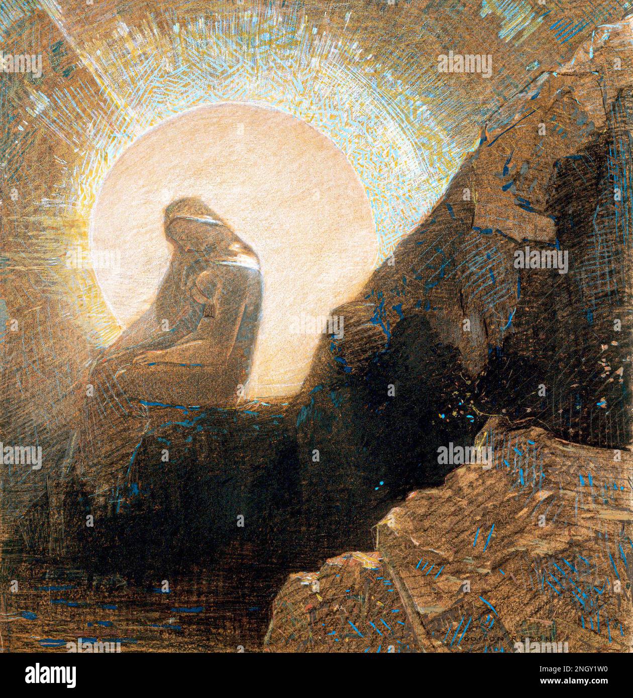 Melancholy (1876) von Odilon Redon. Original aus dem Art Institute of Chicago. Stockfoto