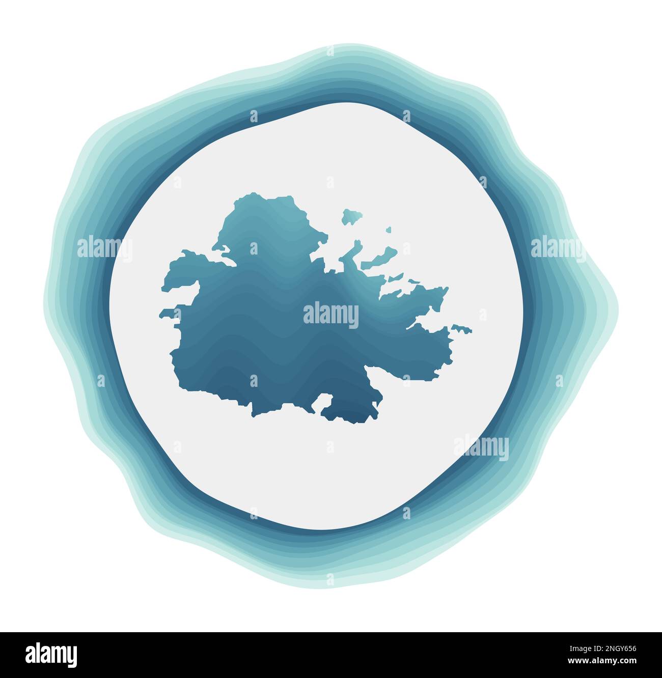Antigua-Logo. Abzeichen der Insel. Geschichtetes kreisförmiges Schild um die Randform von Antigua. Kühle Vektordarstellung. Stock Vektor