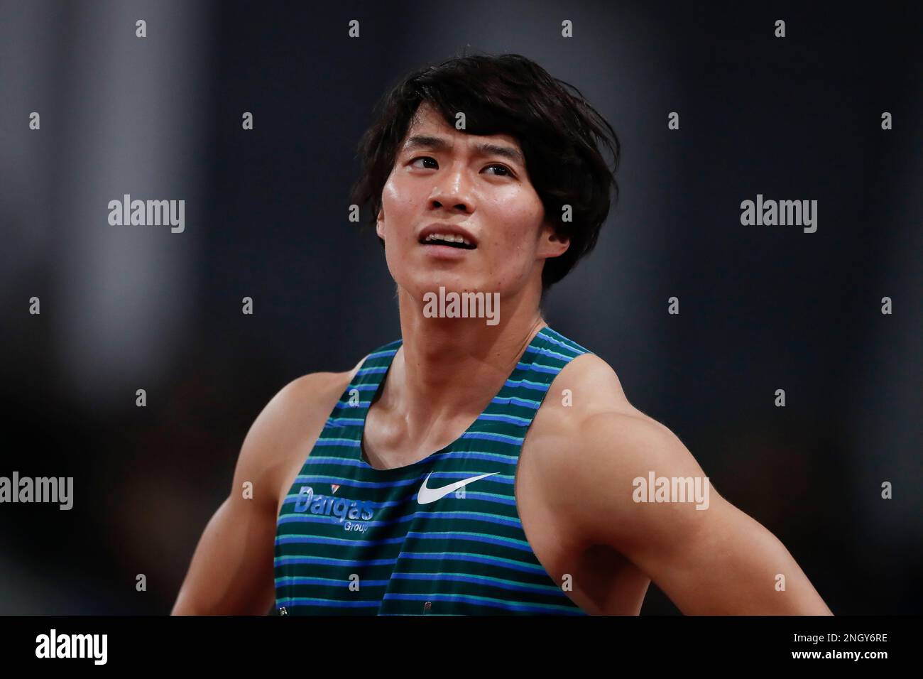 Belgrad, Serbien, 15. Februar 2023. Ryuichiro Sakai aus Japan reagiert nach dem Rennen der Herren 60m während des Belgrader Hallenmeetings 2023 in der Banjica Athletic Hall in Belgrad, Serbien. 15. Februar 2023. Kredit: Nikola Krstic/Alamy Stockfoto
