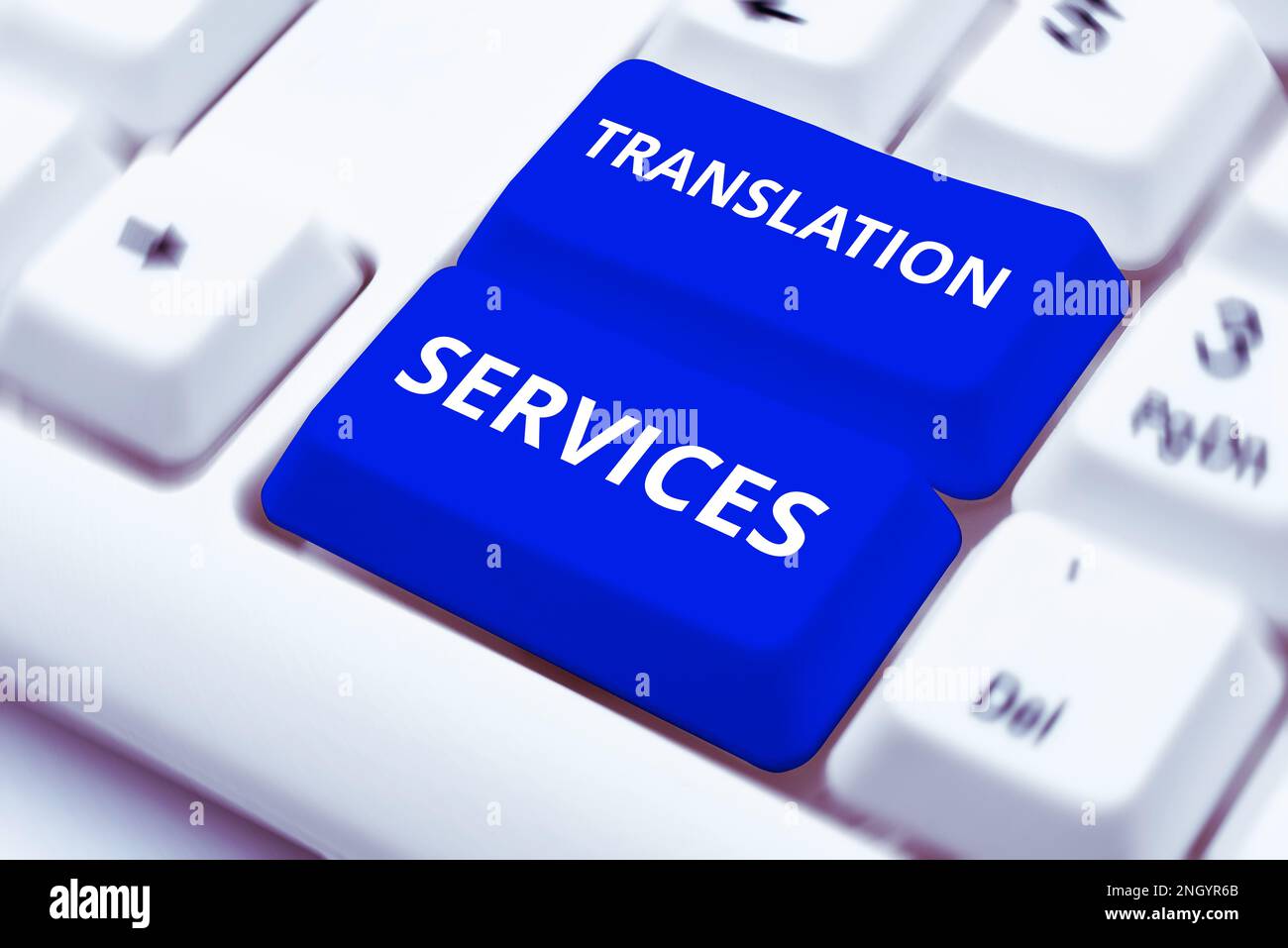Texttitel, der Übersetzungsservices präsentiert. Organisation für den Geschäftsüberblick, die Mitarbeitern die Übersetzung von Sprache ermöglicht Stockfoto
