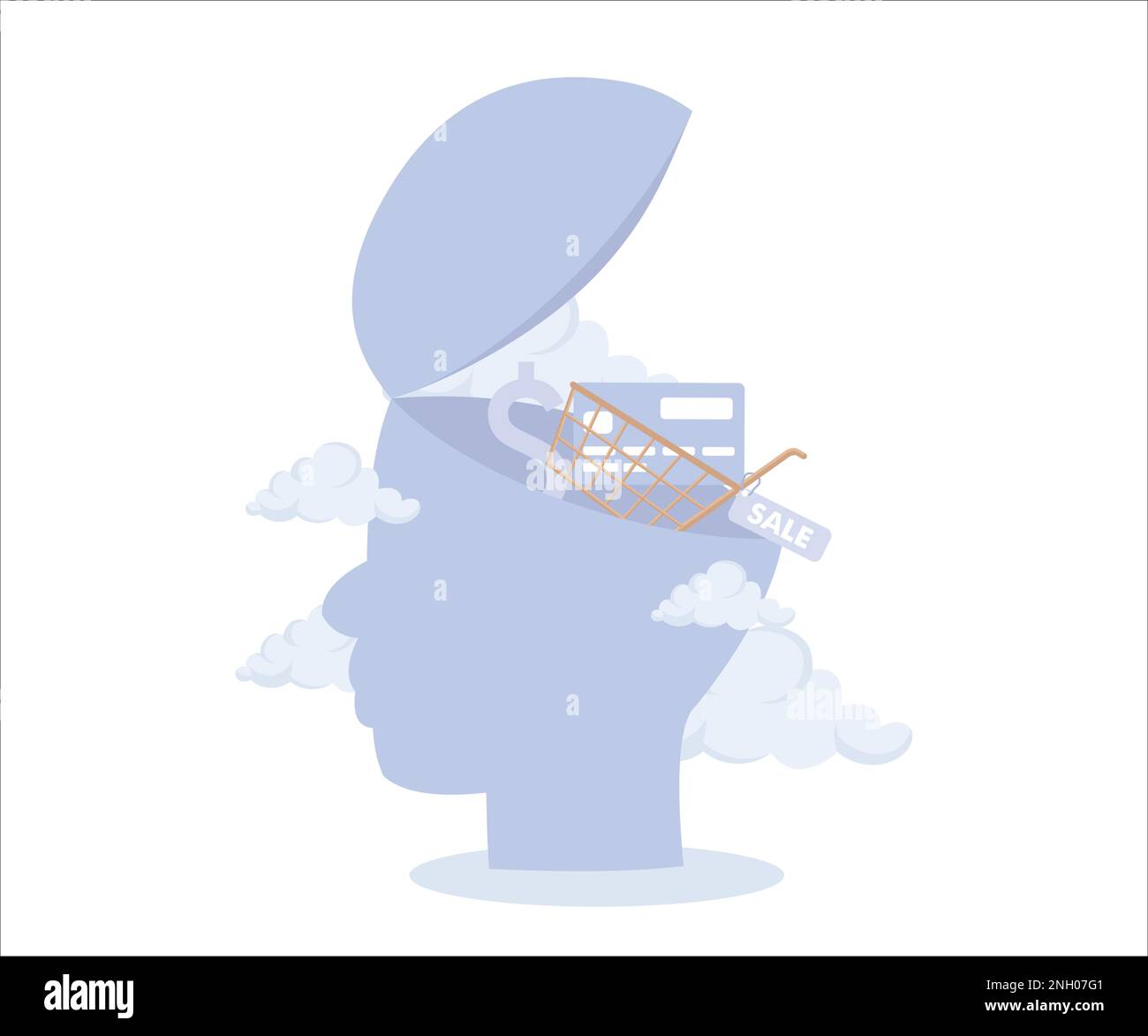 Konsumerismus, Verstand oder Wunsch, mehr zu kaufen und zu kaufen, Kauf Therapie oder Shopping sucht Konzept, flacher Vektor moderne Illustration Stock Vektor