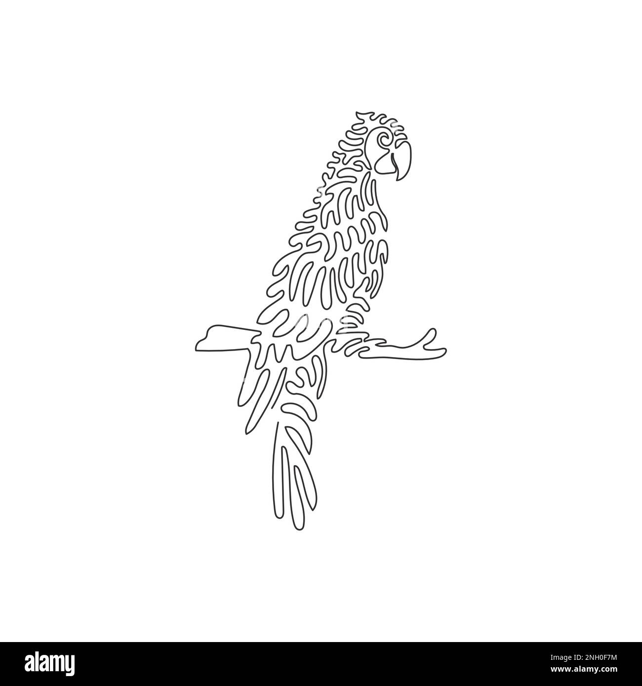 Durchgehende Kurve eine Strichzeichnung eines stehenden Papageiens abstrakte Kunst. Einzeilige bearbeitbare Strichvektordarstellung eines intelligenten Papageiens Stock Vektor