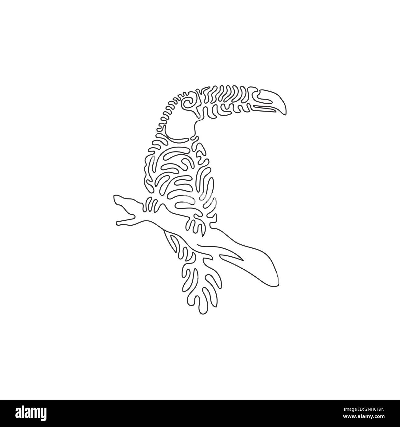 Durchgehende Kurve eine Strichzeichnung einer süßen Tukan-Kurve abstrakte Kunst. Einzeilige Konturvektordarstellung eines wunderschönen Tukans für Logo Stock Vektor