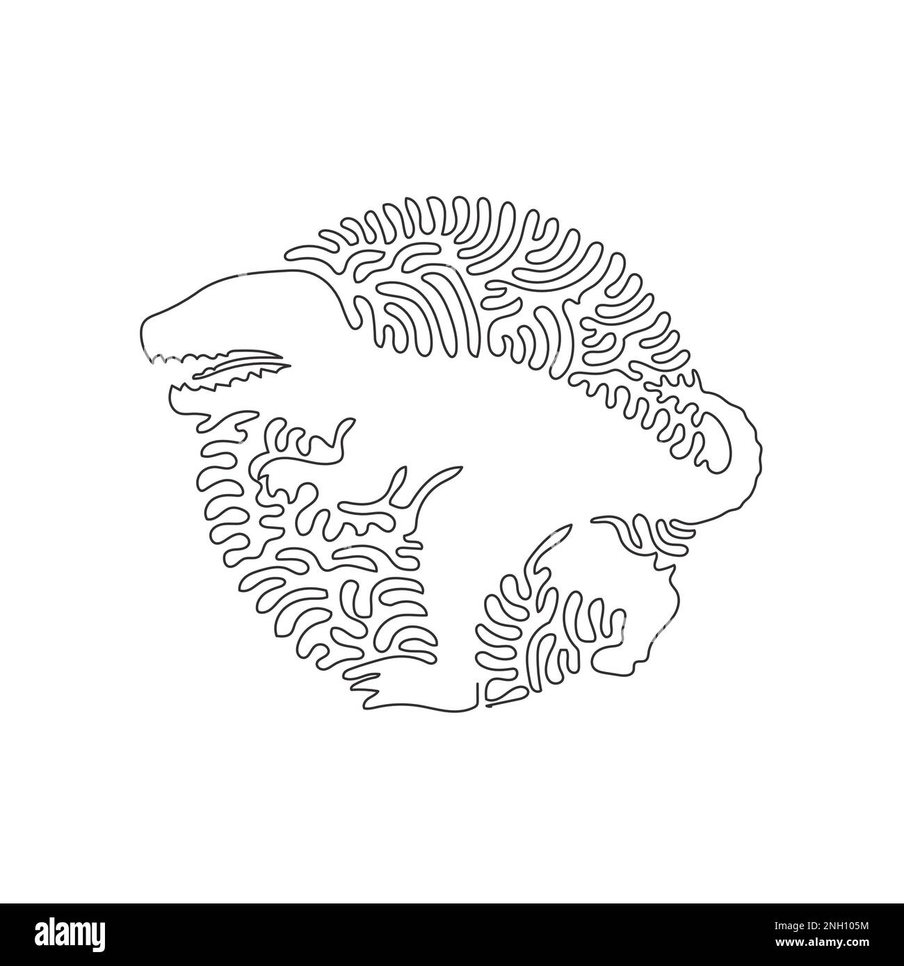 Durchgehende, eine Kurve darstellende Linienzeichnung der wildesten Raubtiere abstrakter Kunst. Einzeilige editierbare Schlagvektordarstellung des Tyrannosaurus Stock Vektor