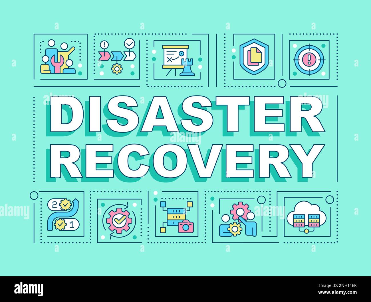 Wortkonzepte für Disaster Recovery Türkis-Banner Stock Vektor