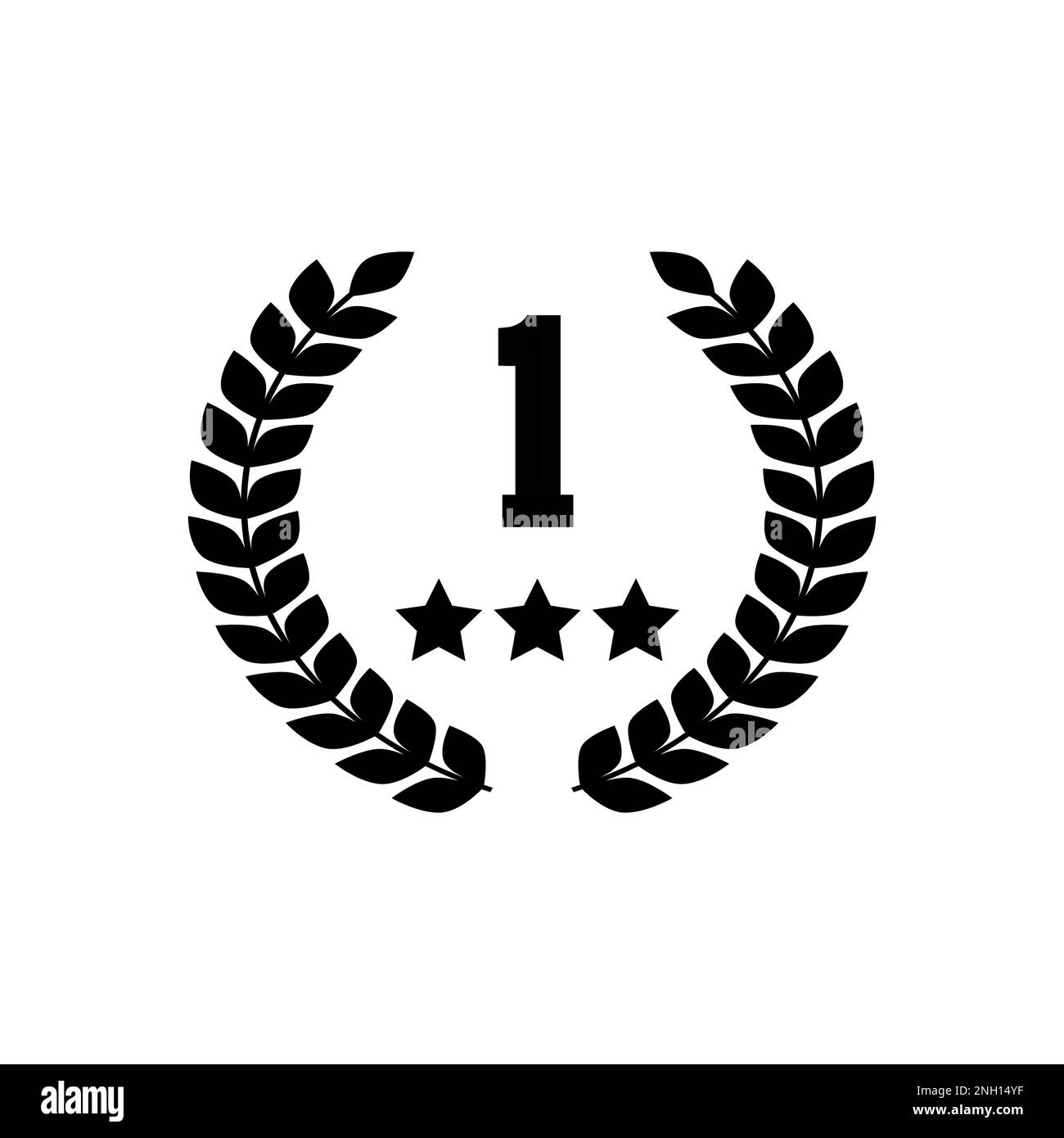 Schwarzer Lorbeer mit Nummer eins, Vektorzeichen isoliert auf weißem Hintergrund. Stock Vektor
