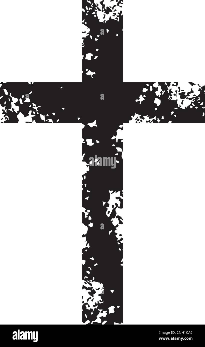Grunge Christian Cross. Schwarz auf Weiß. Vektordarstellung. Stock Vektor