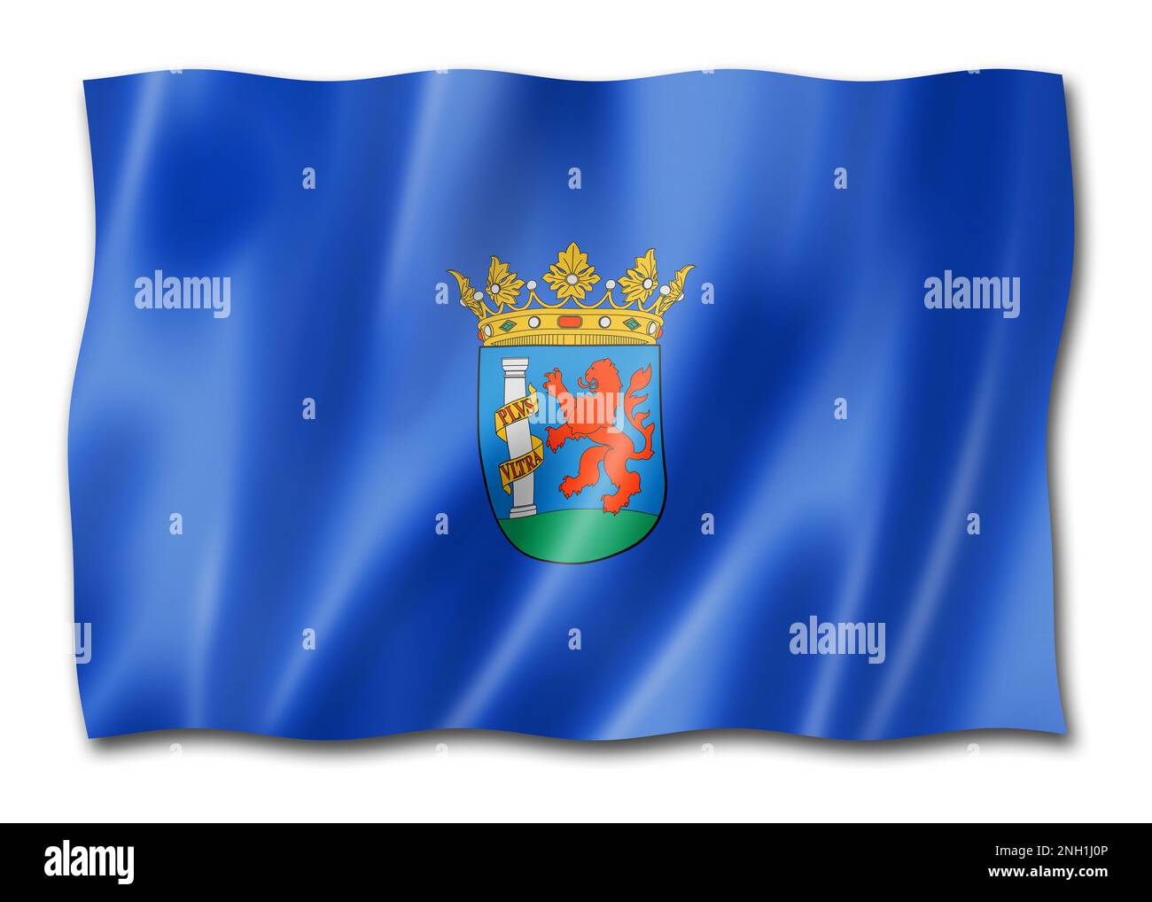 Badajoz Provinzflagge, Spanien winkende Bannersammlung. 3D Abbildung Stockfoto