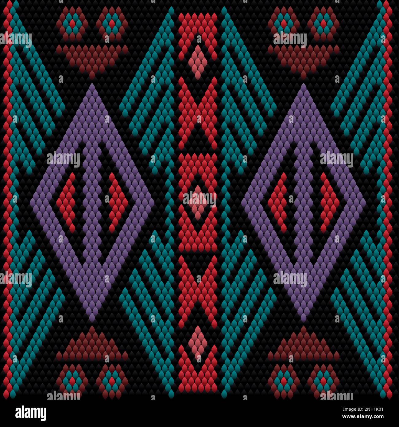 Ornament, Mosaik, ethnisch, Volksmuster. Er ist in hellen, saftigen, perfekt passenden Farben hergestellt. Stock Vektor