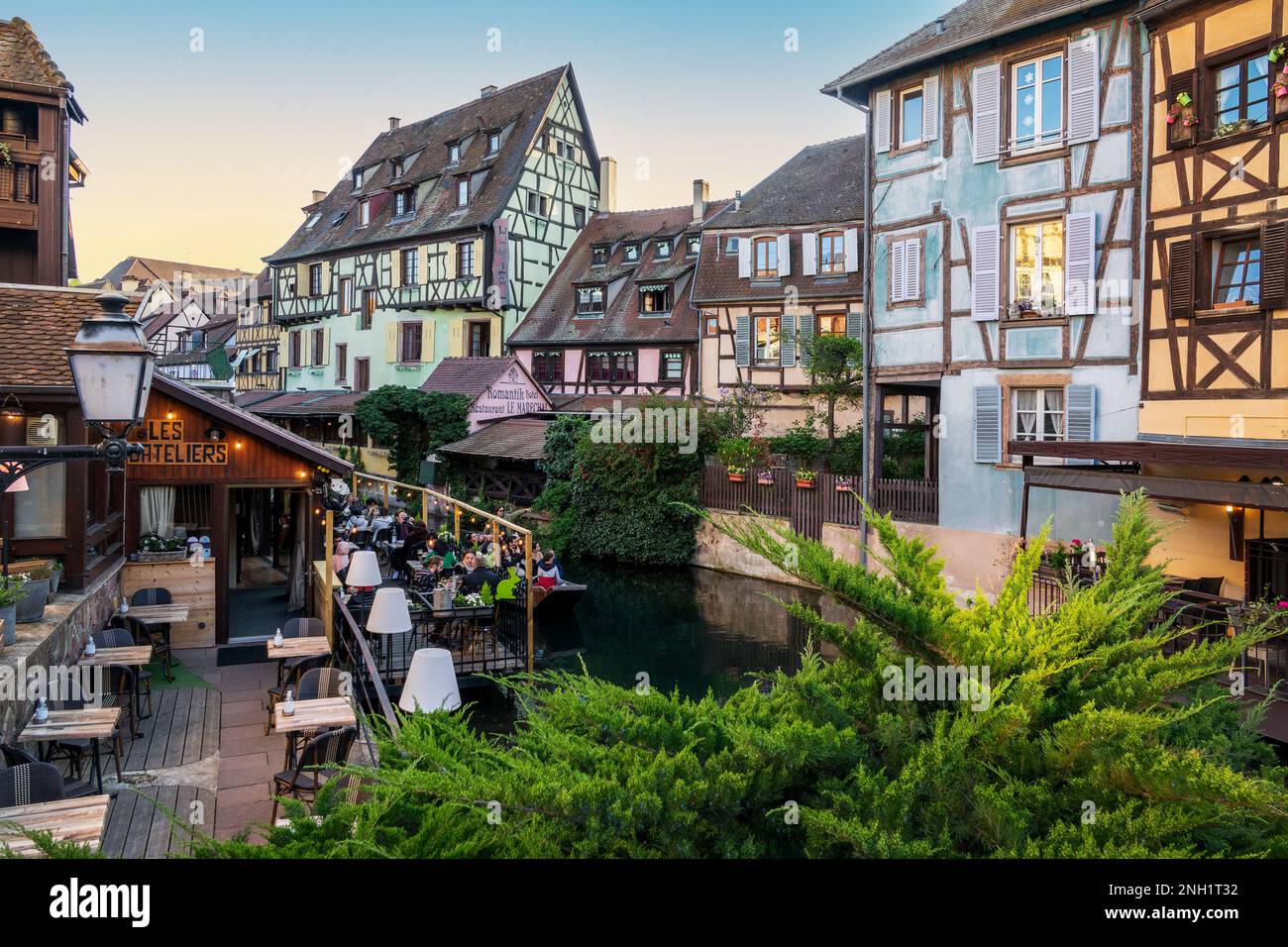Bunte Häuser in Colmar, kleines Dorf in Venedig, Elsass, Frankreich Stockfoto