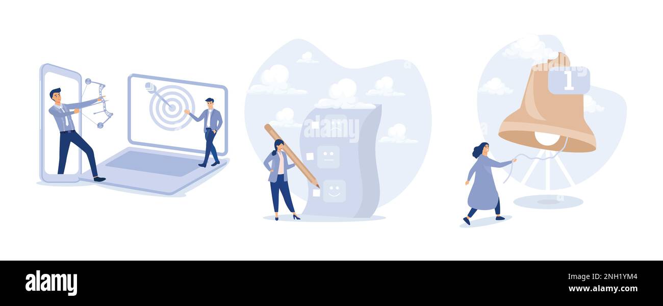 Remarketing oder verhaltensbezogene Neuausrichtung in digitaler Werbung, Kundenbewertung, Klingeln der großen Glocke mit Benachrichtigungsnummer, flachen Vektor Modern i Stock Vektor