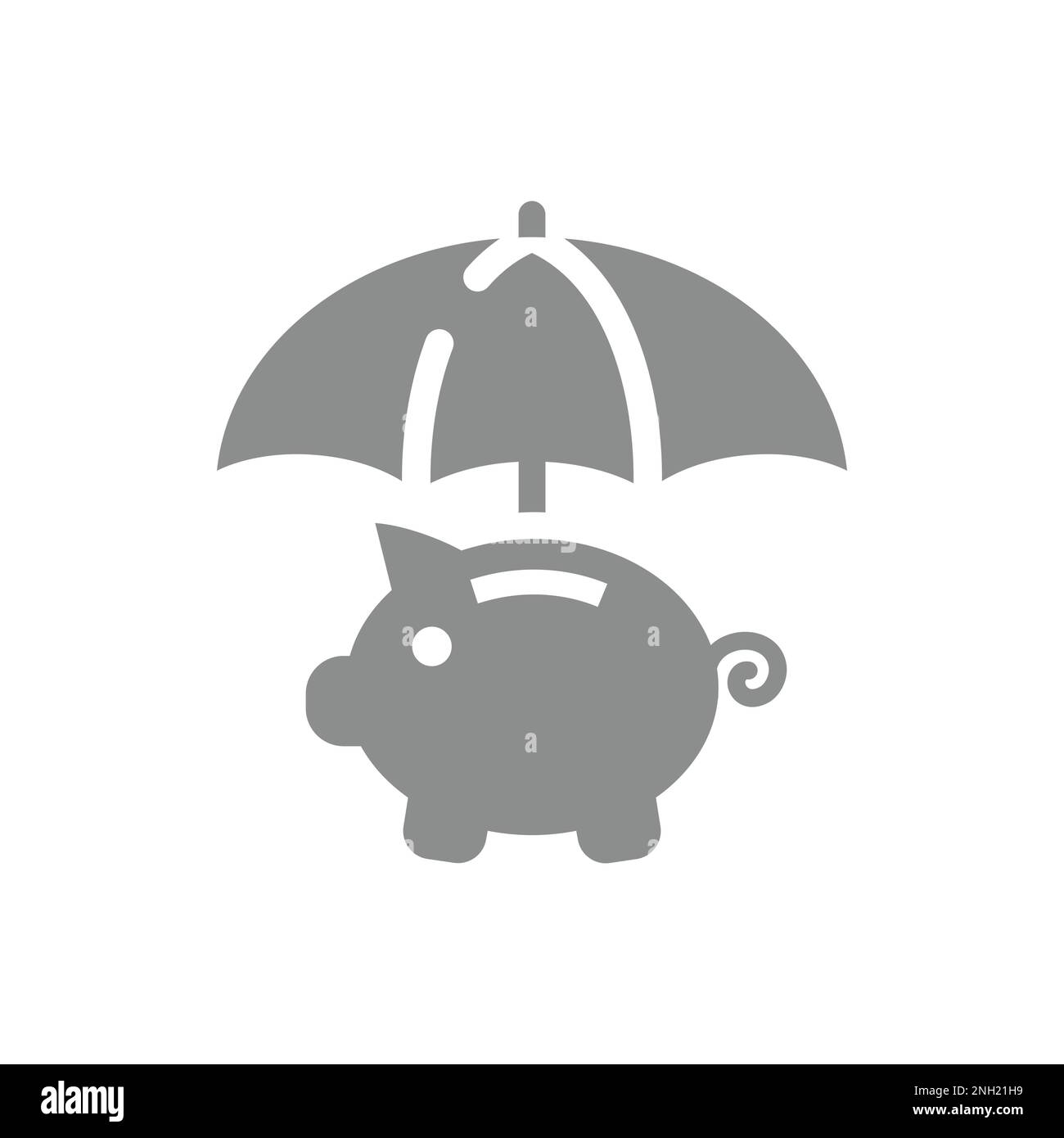 Sparschwein-Münzbank und Regenschirm-Vektorsymbol. Geld, Finanzversicherung, Füllsymbol. Stock Vektor