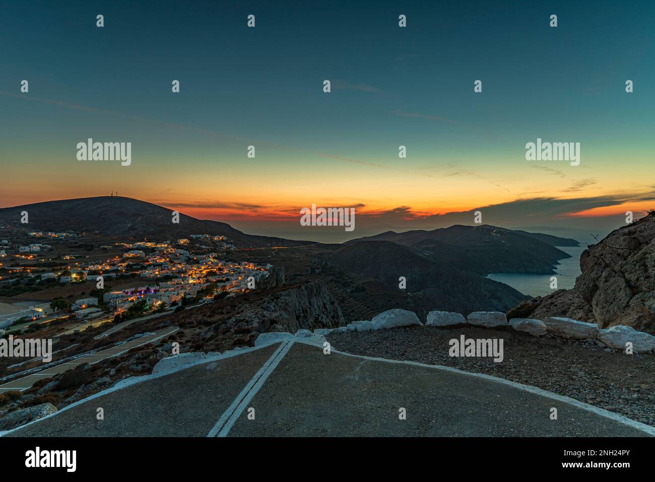 Sonnenuntergang in Folegandros, Griechenland Stockfoto