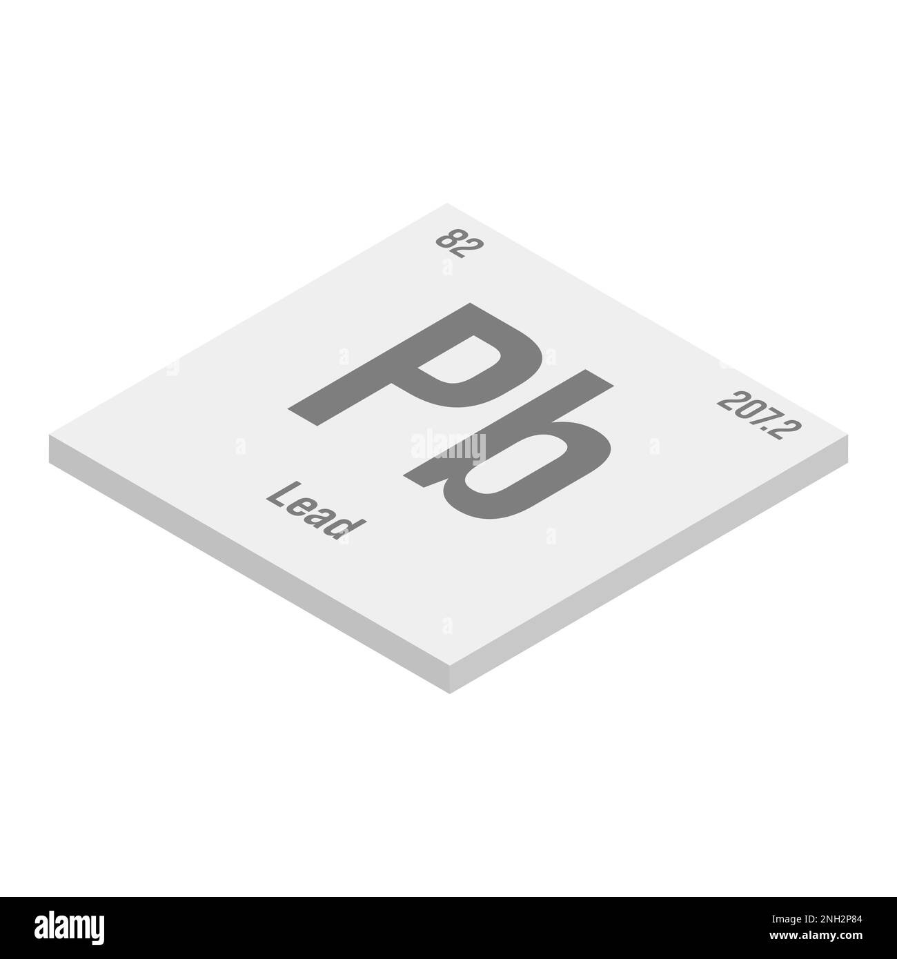Blei, Pb, graue 3D-Darstellung des Periodenelements mit Name, Symbol, Atomzahl und Gewicht. Schwermetalle mit verschiedenen industriellen Verwendungszwecken, z. B. in Batterien, Sanitär und als Bestandteil bestimmter Legierungen. Stock Vektor