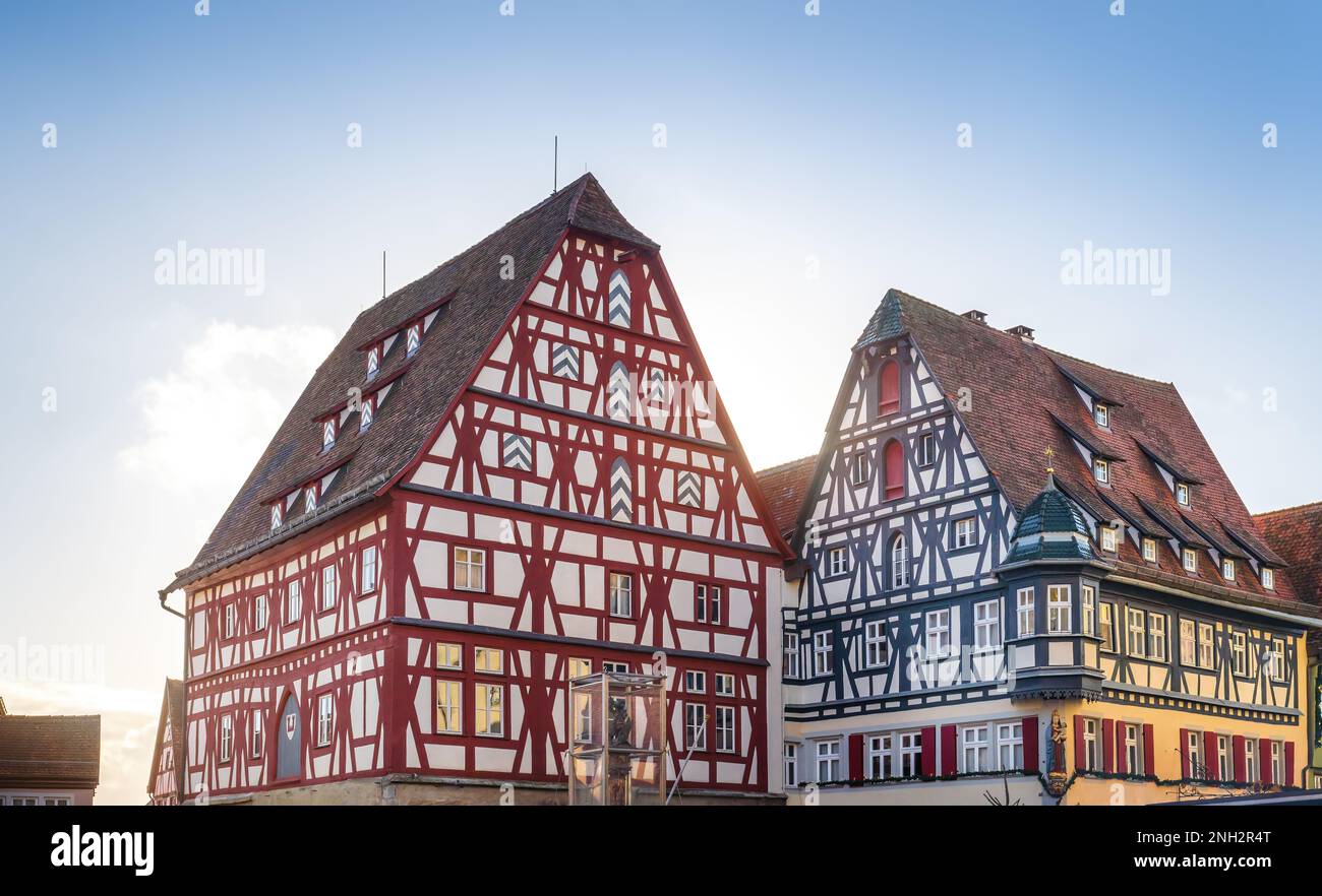 Fachwerkhäuser am Marktplatz - Rothenburg ob der Tauber, Bayern Stockfoto