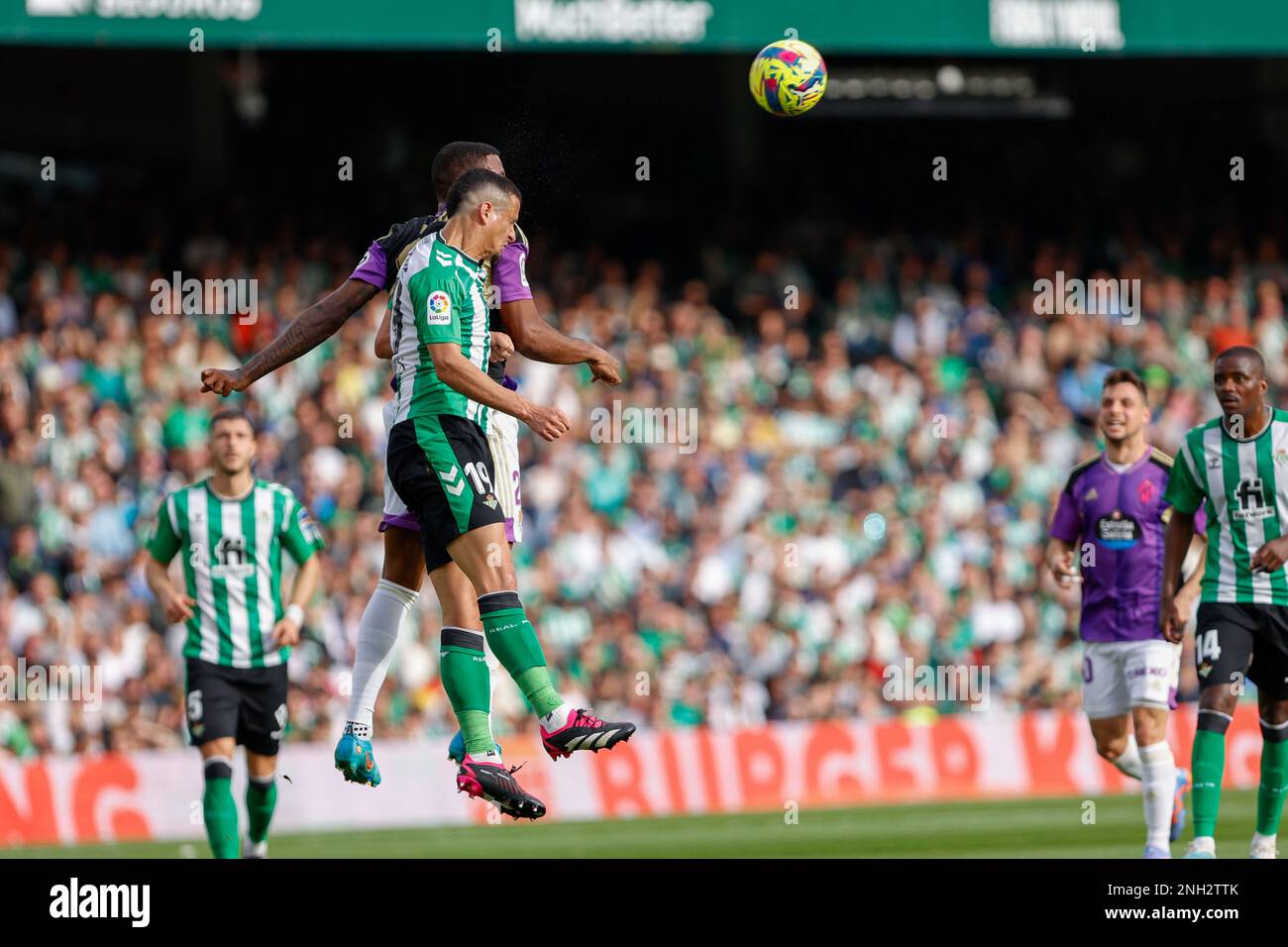 Sevilla, Spanien. 18. Februar 2023. Luiz Felipe (L) von Real Betis in Aktion während der 22. Runde des Spiels der LaLiga Santander zwischen Real Betis und Valladolid im Benito-Villamarín-Stadion (Estadio Benito Villamarín). Endergebnis: Real Betis 2:1 Real Valladolid. Kredit: SOPA Images Limited/Alamy Live News Stockfoto