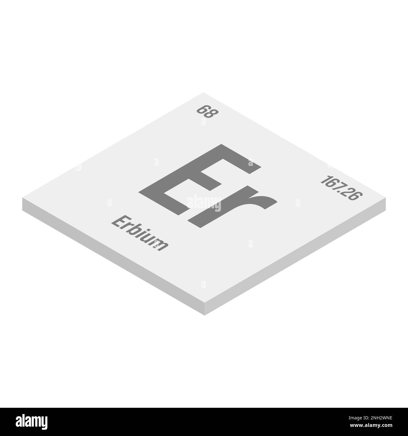 Isometrische 3D-Darstellung des Elements der Periodentabelle mit Dysprosium, Dy und Grau mit Name, Symbol, Atomzahl und Gewicht. Seltenerdmetall mit verschiedenen industriellen Verwendungen, wie z. B. in Magneten, Beleuchtung und als Neutronenabsorber in Kernreaktoren. Stock Vektor