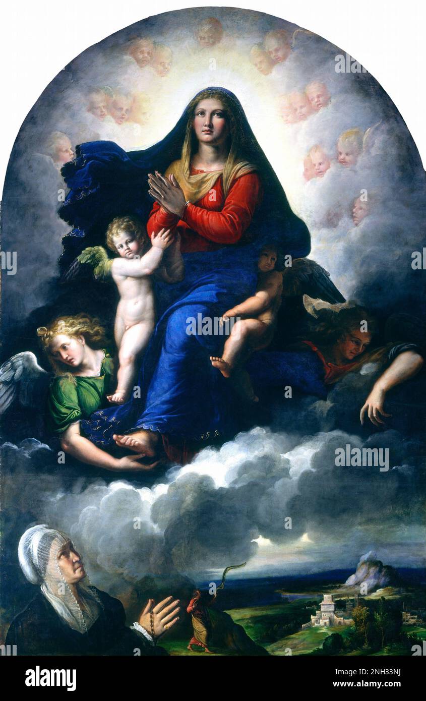 Girolamo da Carpi die Erscheinung der Jungfrau 1530/1540 Stockfoto