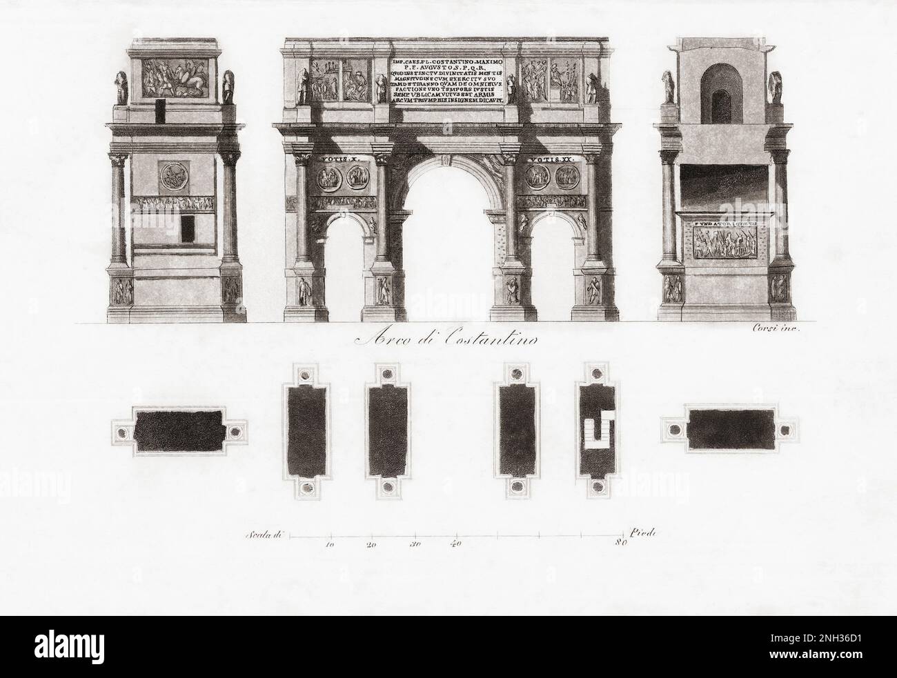 Konstantinsbogen, Rom, Italien. Nach einem Werk des 19. Jahrhunderts. Stockfoto
