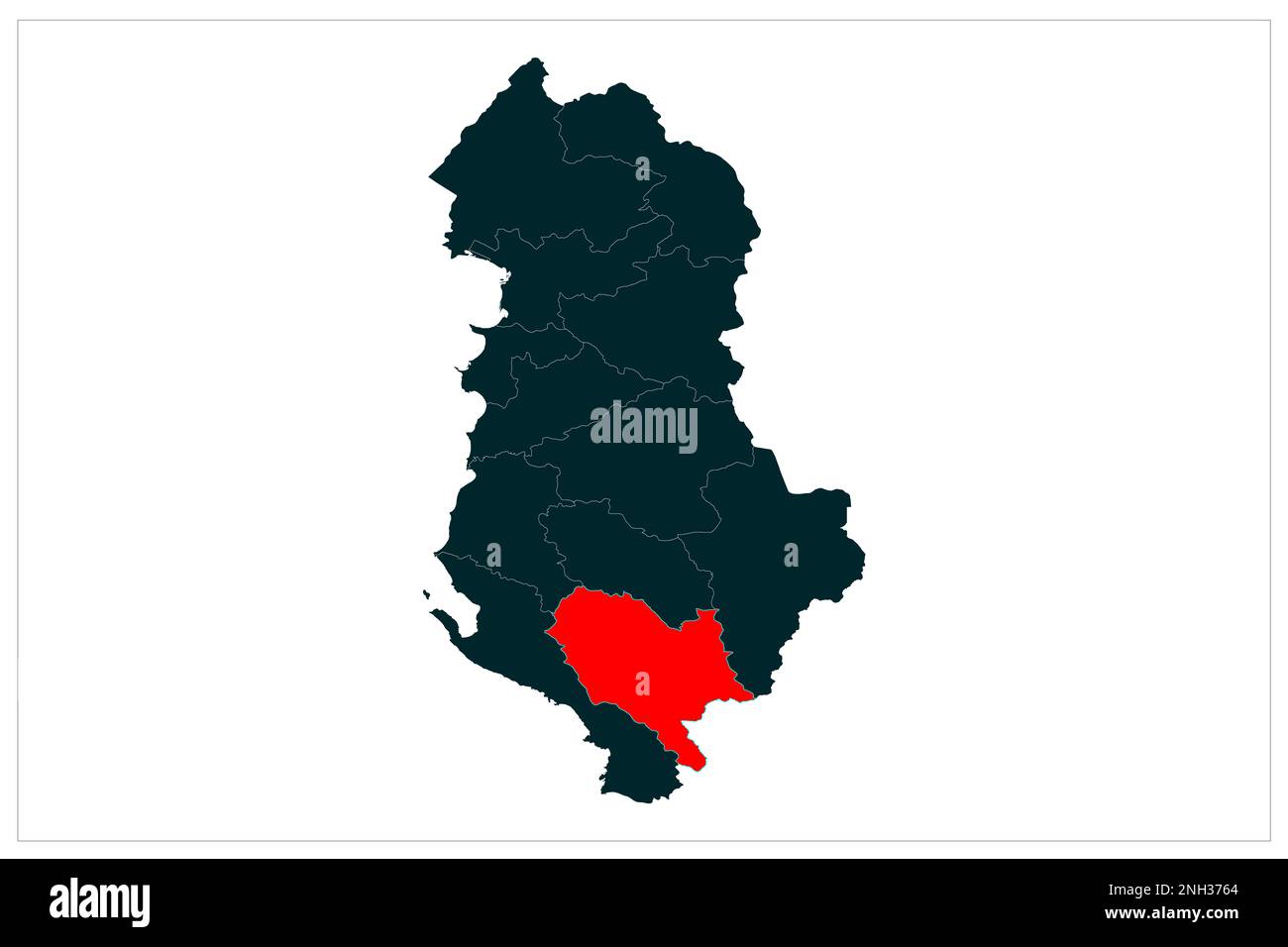 Karte der Region Gijrokaster auf weißem Hintergrund, Karte Gijirokaster auf weißem Hintergrund Stockfoto