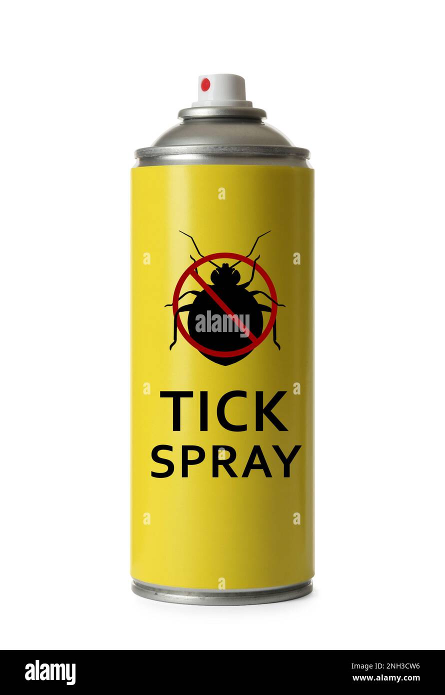 Zeckenspray auf weiß isoliert. Insektenschutzmittel Stockfoto
