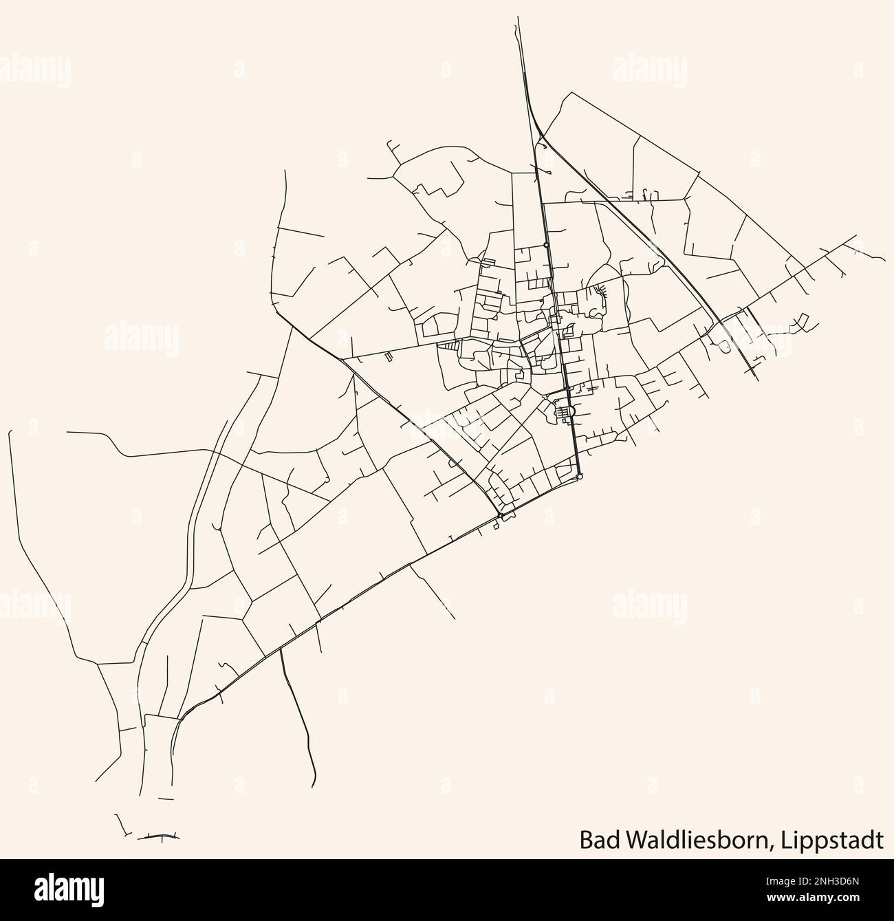 Detaillierte handgezeichnete Navigations-Stadtstraßenkarte des DORFES BAD WALDLIESBORN der deutschen Stadt LIPPSTADT mit lebhaften Straßenlinien Stock Vektor