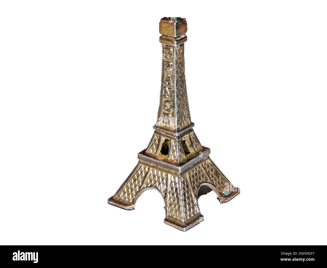 Miniatur-Eiffelturm isoliert auf Weiß Stockfoto