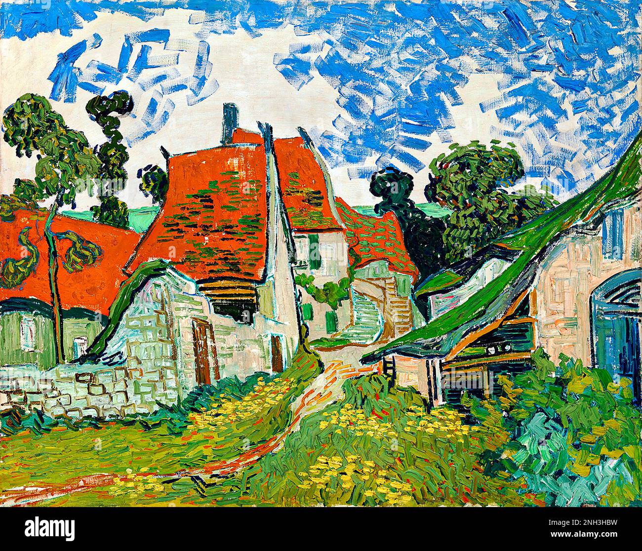 Vincent van Goghs Straße in Auvers-sur-Oise (1890), berühmtes Landschaftsgemälde. Original aus der finnischen Nationalgalerie. Stockfoto