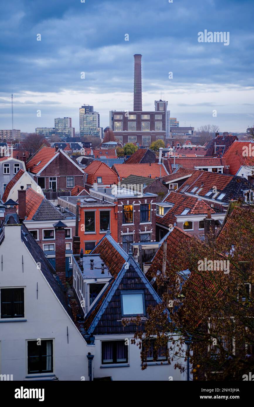 29. November 2022, Leiden Niederlande, Blick auf die Leiden von Burcht van Leiden, auf das Kraftwerk Stockfoto