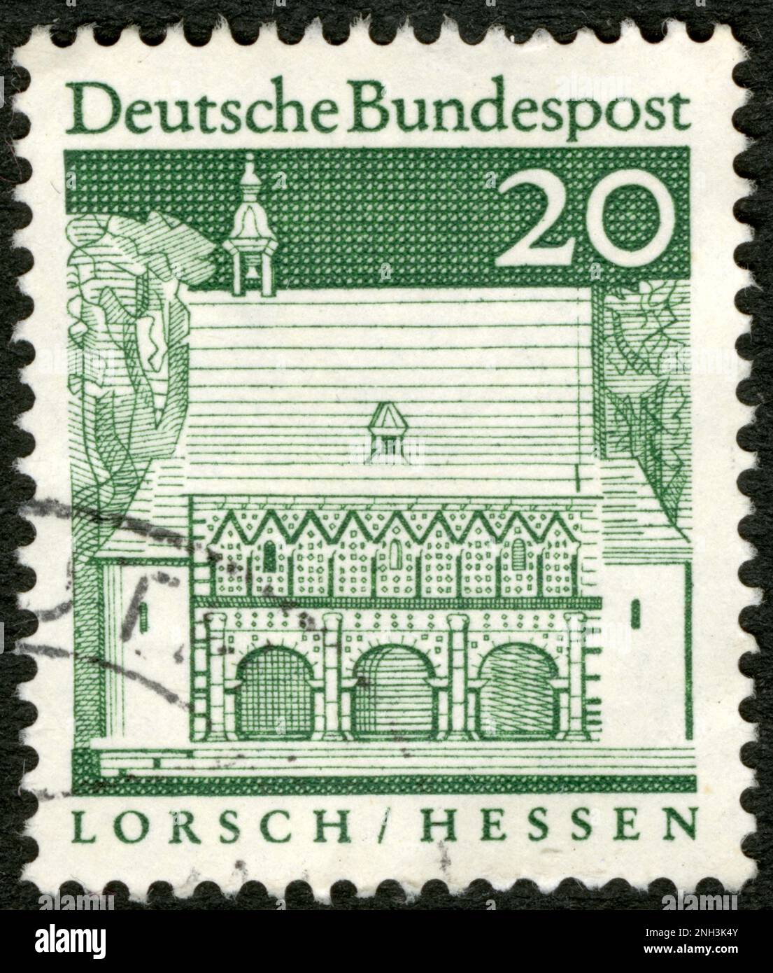 TIMBRE OBLITERIE LORSCH. HESSEN. DEUTSCHE BUNDESPOST. 20 Stockfoto