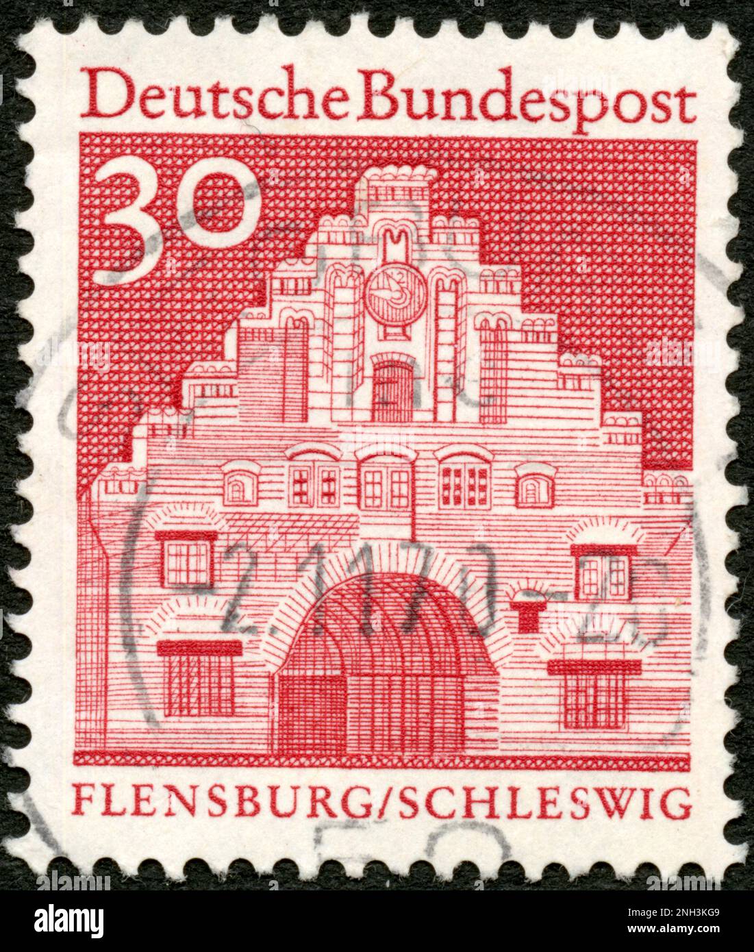 TIMBRE OBLITERIE FLENSBURG. SCHLESWIG. DEUTSCHE BUNDESPOST. 30 Stockfoto