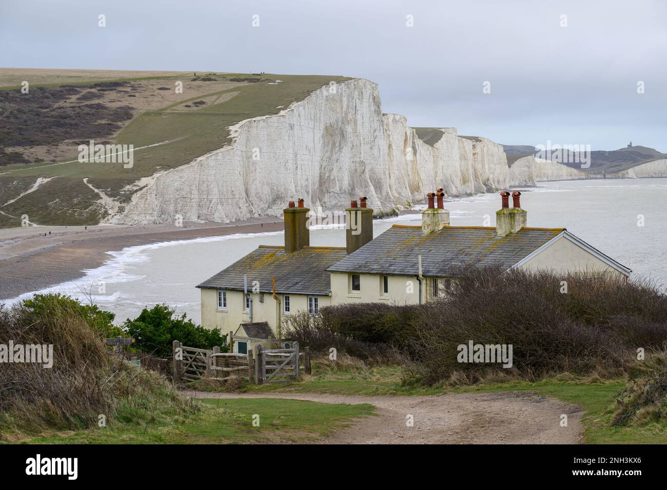 Coastguard Cottages Cuckmere Haven, East Sussex, Großbritannien Stockfoto