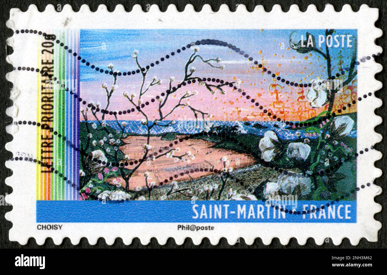 TIMBRE OBLITERES SAINT-MARTIN. FRANKREICH. LETTRE PRIORITAIRE 20G. LA POSTE Stockfoto