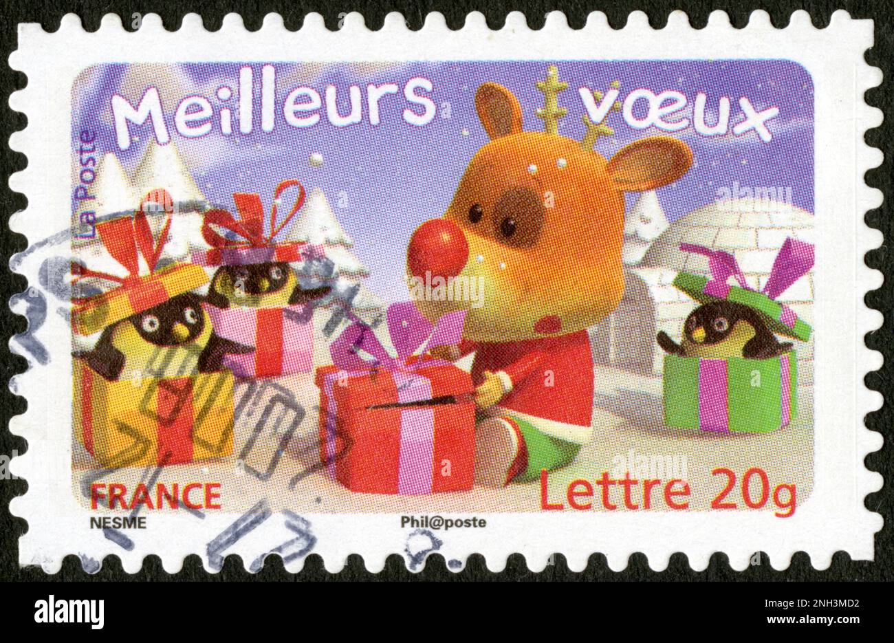 TIMBRE OBLITERES MEILLEURS VOEUX. FRANKREICH. LETTRE 20G LA POSTE Stockfoto