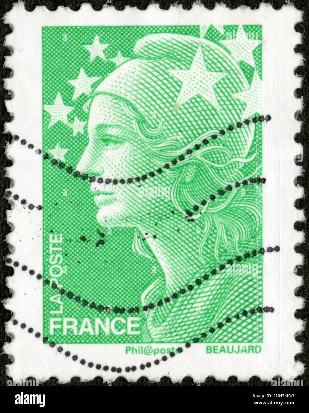 TIMBRE OBLITERES MARIANNE VERTE. LA POSTE. FRANKREICH Stockfoto